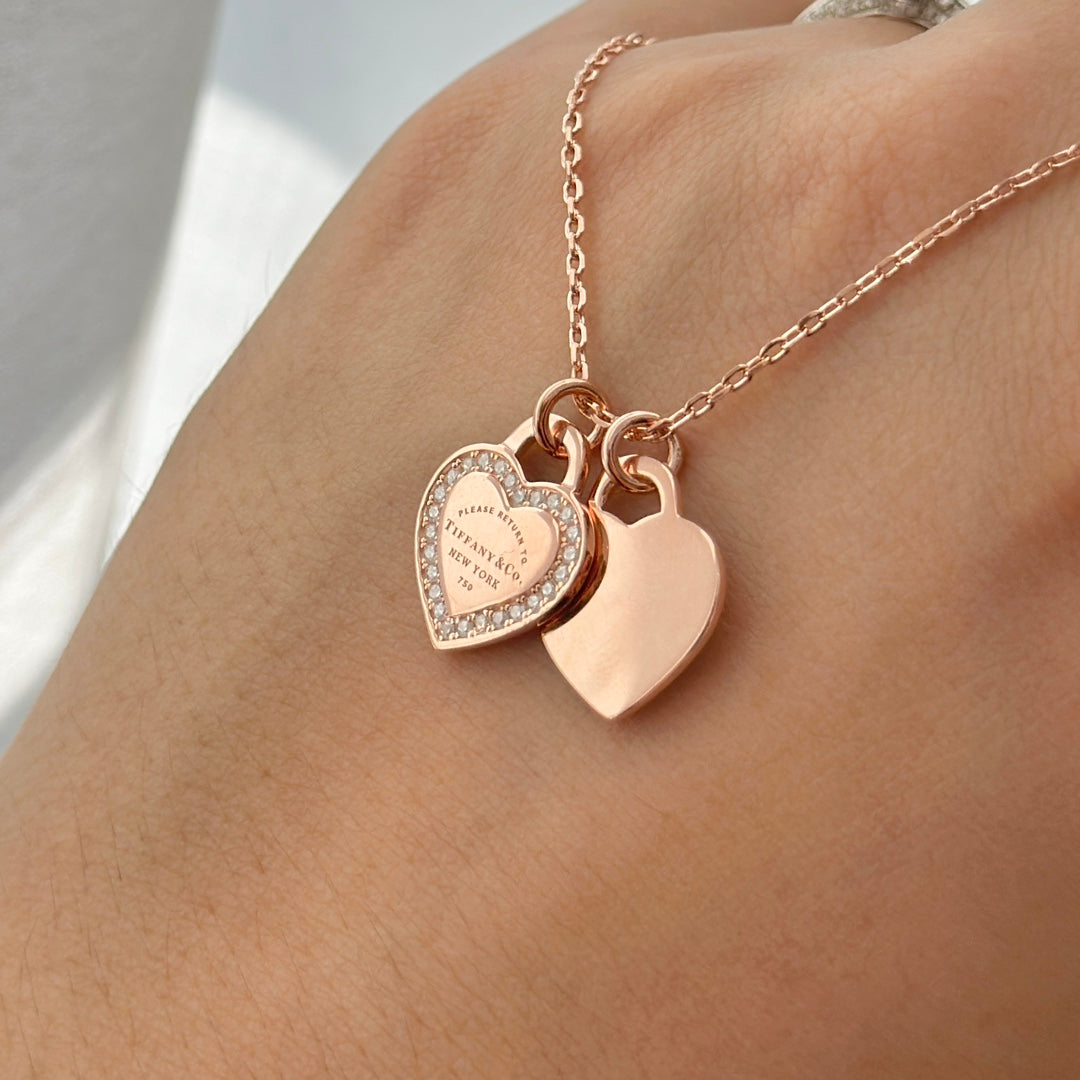 Roostick T Double Heart Tag Diamond Necklaces