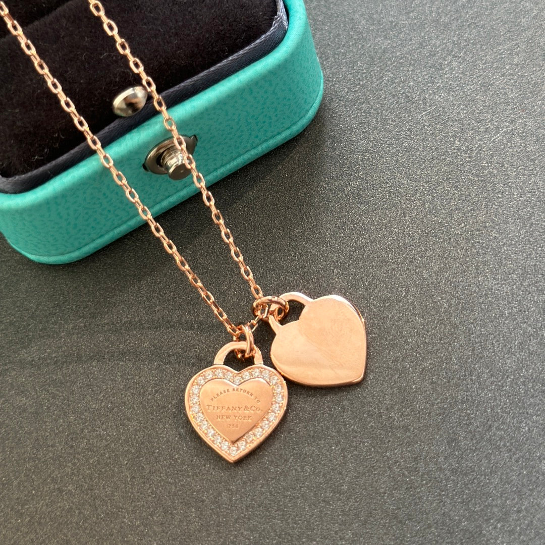 Roostick T Double Heart Tag Diamond Necklaces