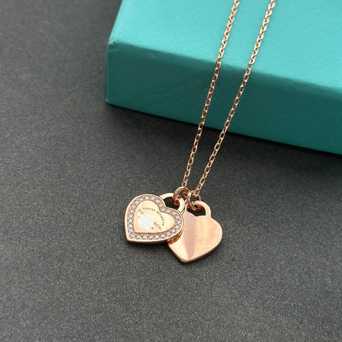Roostick T Double Heart Tag Diamond Necklaces