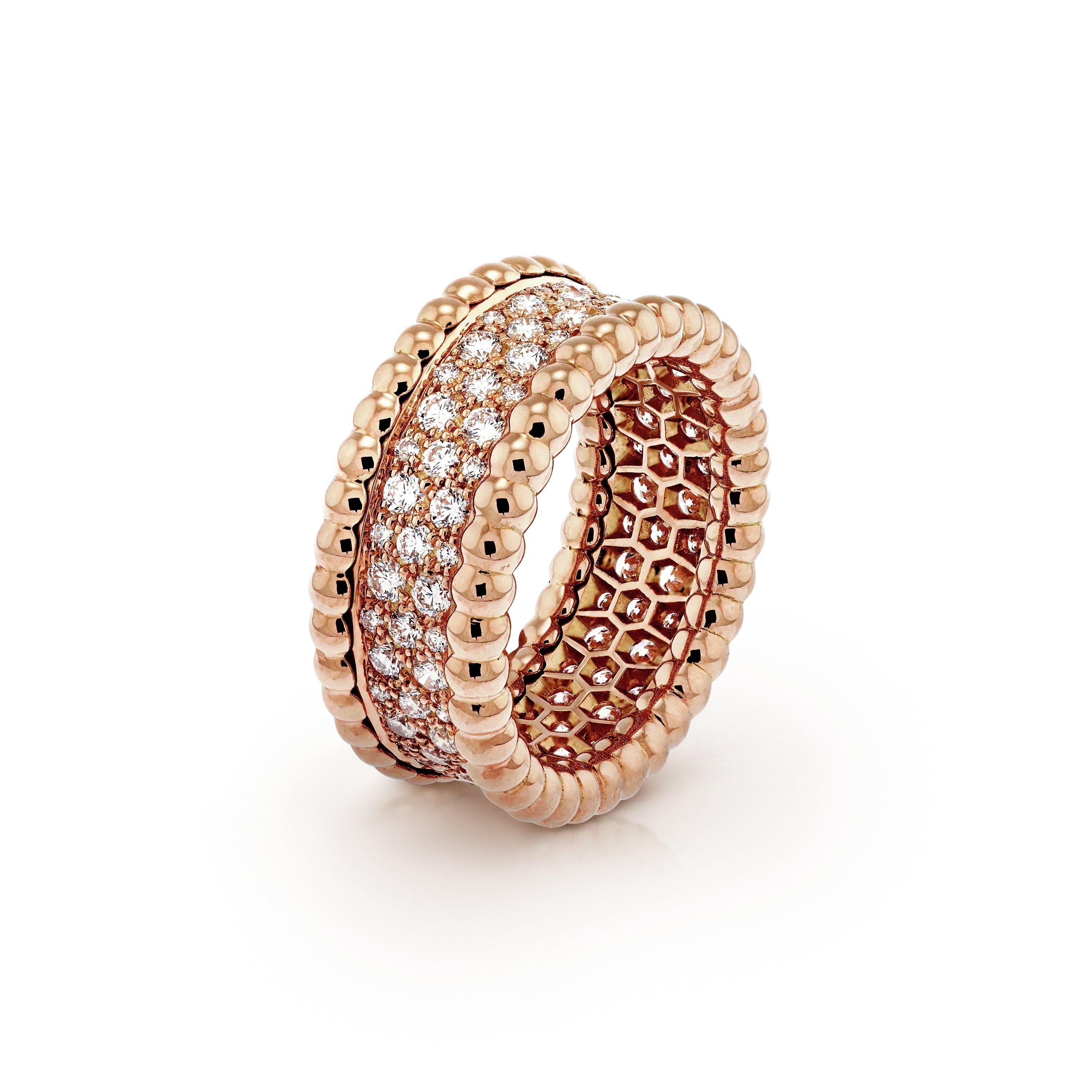 Roostick Perlée Diamonds 3 Row Ring