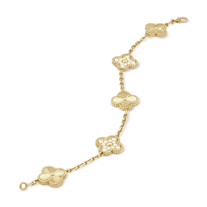 Roostick Vintage Alhambra Five Motifs Diamonds Clover Bracelet