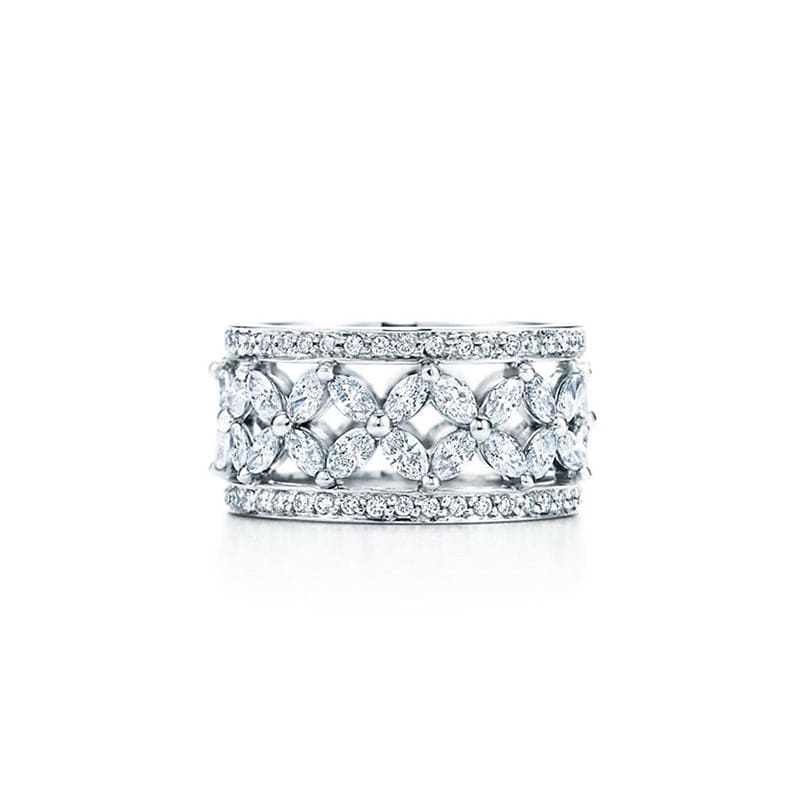 Roostick Platinum Diamond Marquise Victoria Ring