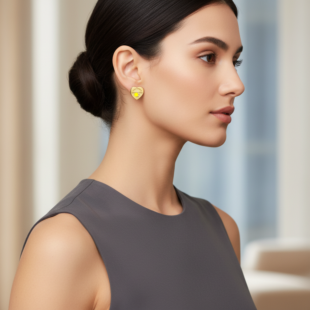 18K Gold Return To T Heart Tag Stud Earrings