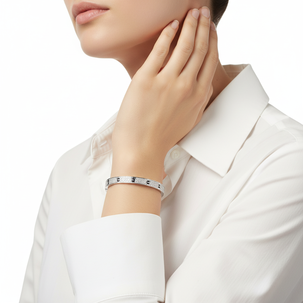 18K Love Diamond Paved Ceramic Bracelet