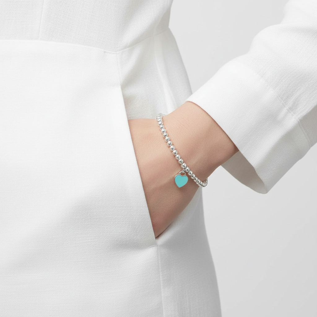 18K Return to T Blue Heart Tag Bead Bracelet