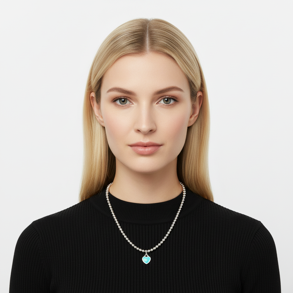 18K Return To T Heart Tag Bead Necklace