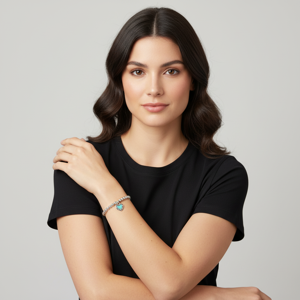 18K Return To T Love Blue Heart Tag Bead Bracelet