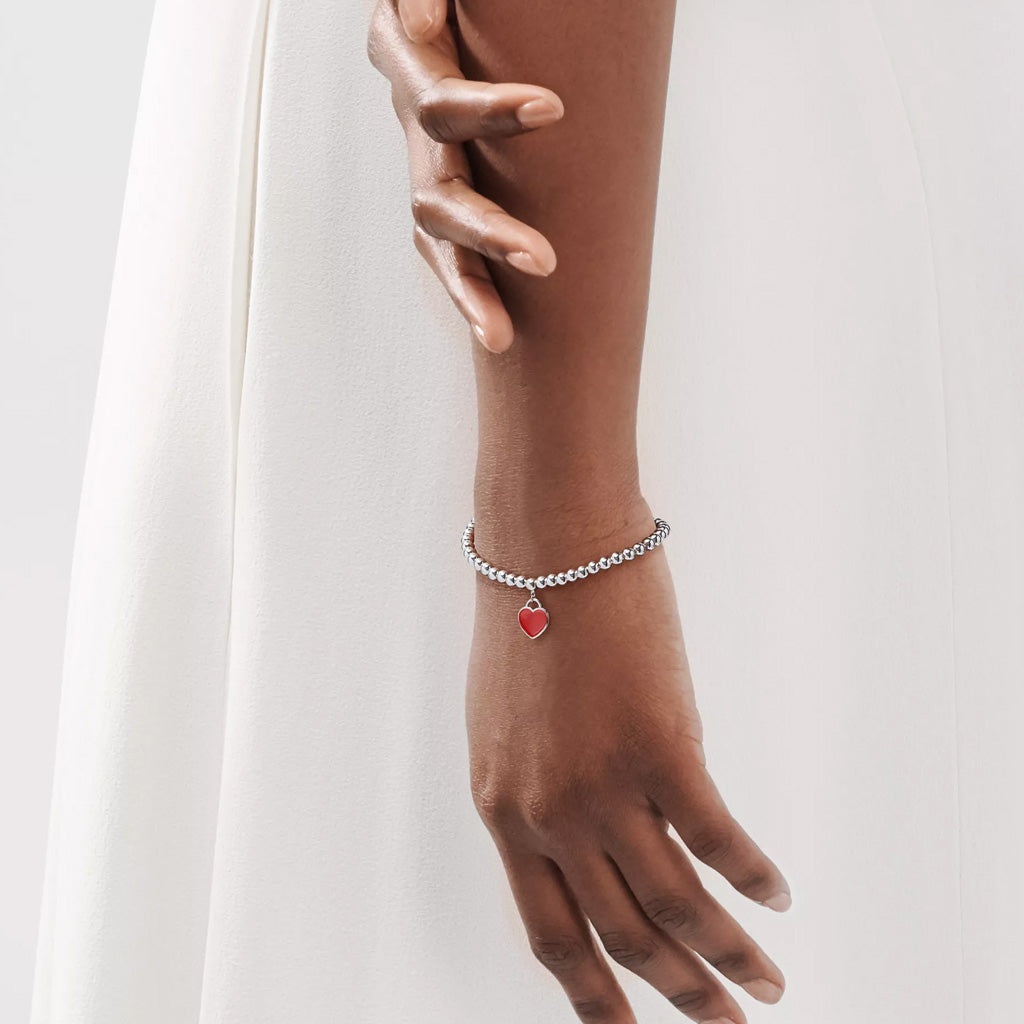 18K Return To T Red Heart Tag Bead Bracelet
