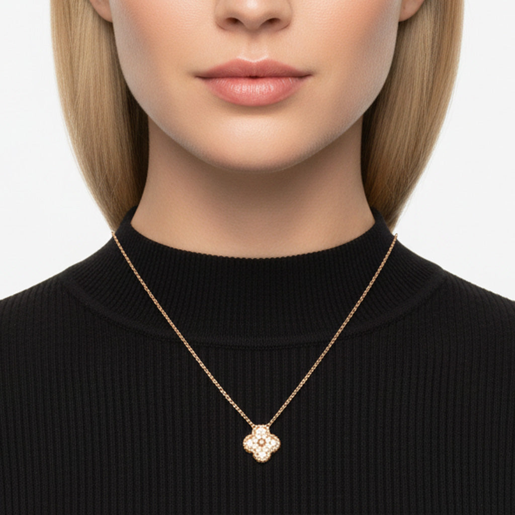 18K Rose Gold Sweet Alhambra Diamond Necklace