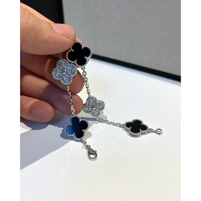 Roostick Vintage Alhambra Five Motifs Black Diamonds Clover Bracelet