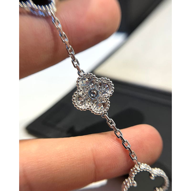 Roostick Vintage Alhambra Five Motifs Black Diamonds Clover Bracelet
