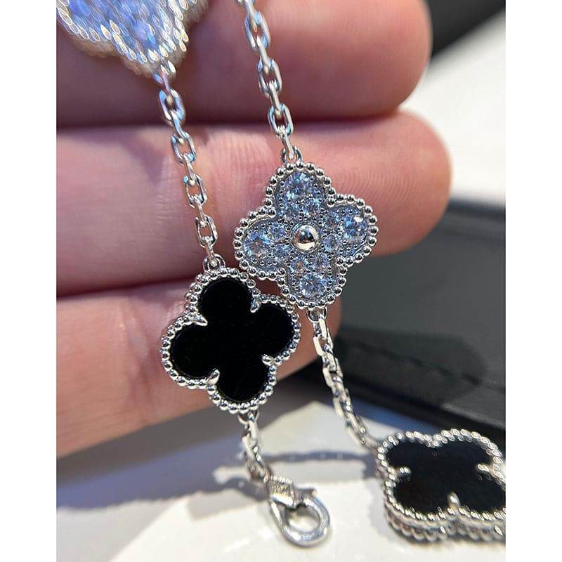 Roostick Vintage Alhambra Five Motifs Black Diamonds Clover Bracelet