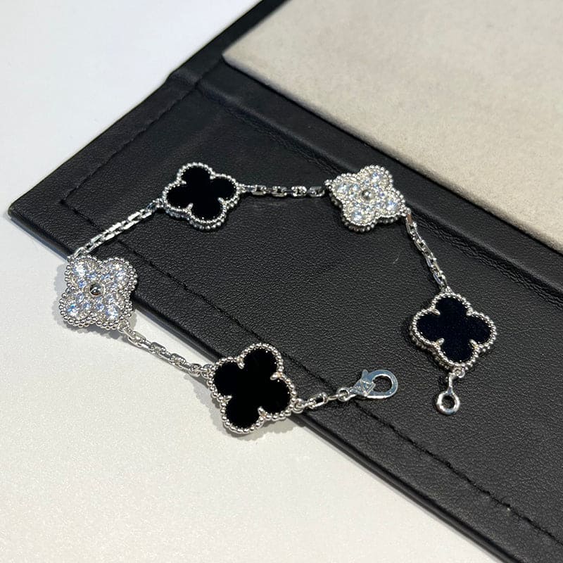Roostick Vintage Alhambra Five Motifs Black Diamonds Clover Bracelet