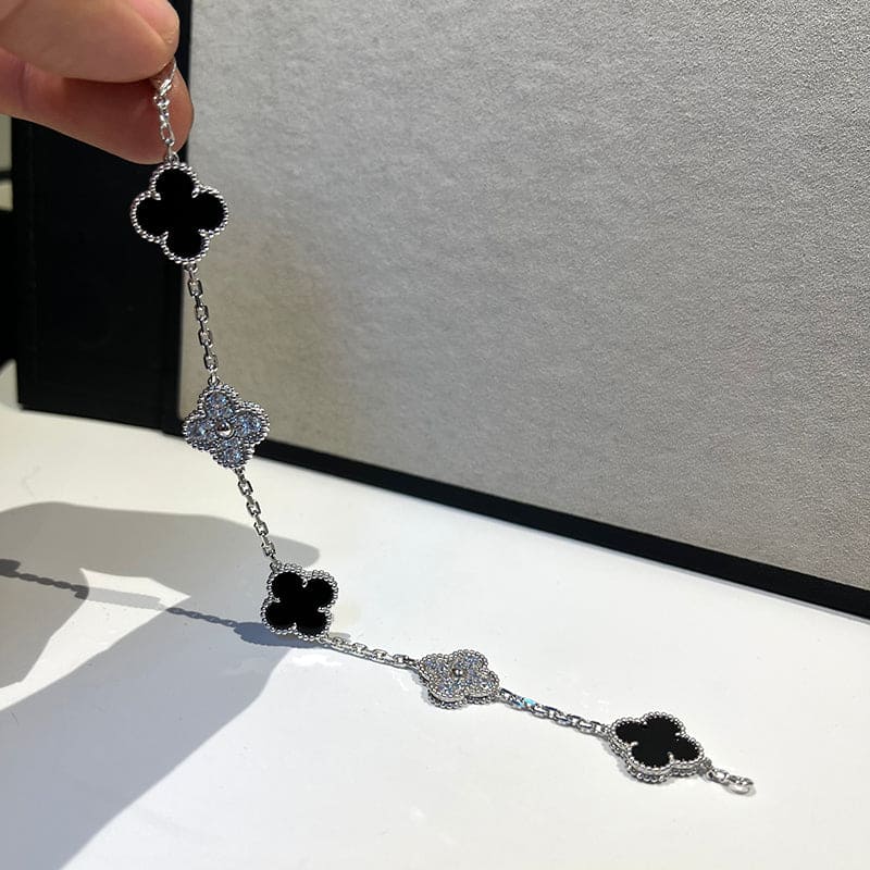 Roostick Vintage Alhambra Five Motifs Black Diamonds Clover Bracelet