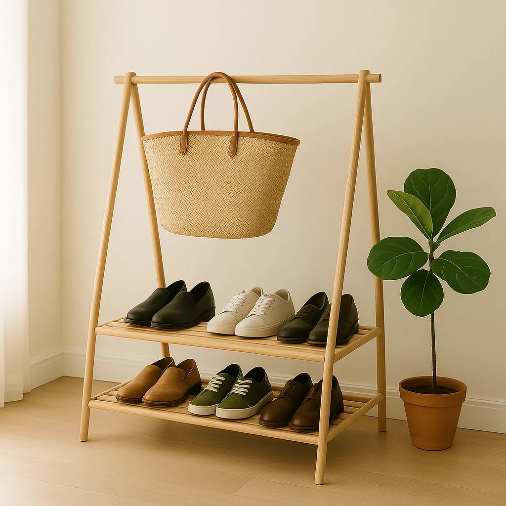 A Frame Shoe Rack Two Tier Storage With Hanging Bar Feature