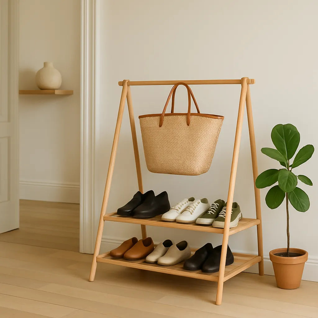 A Frame Shoe Rack Two Tier Storage With Hanging Bar Feature