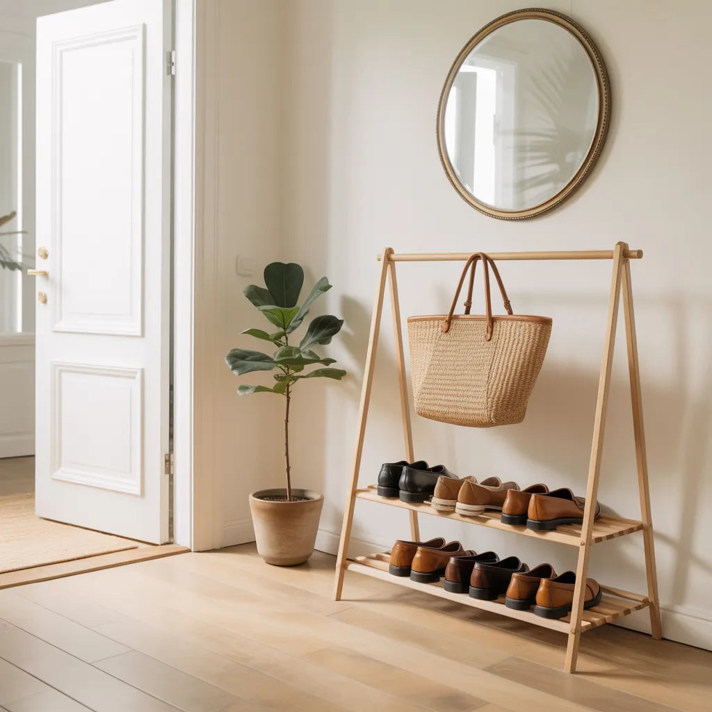 A Frame Shoe Rack Two Tier Storage With Hanging Bar Feature