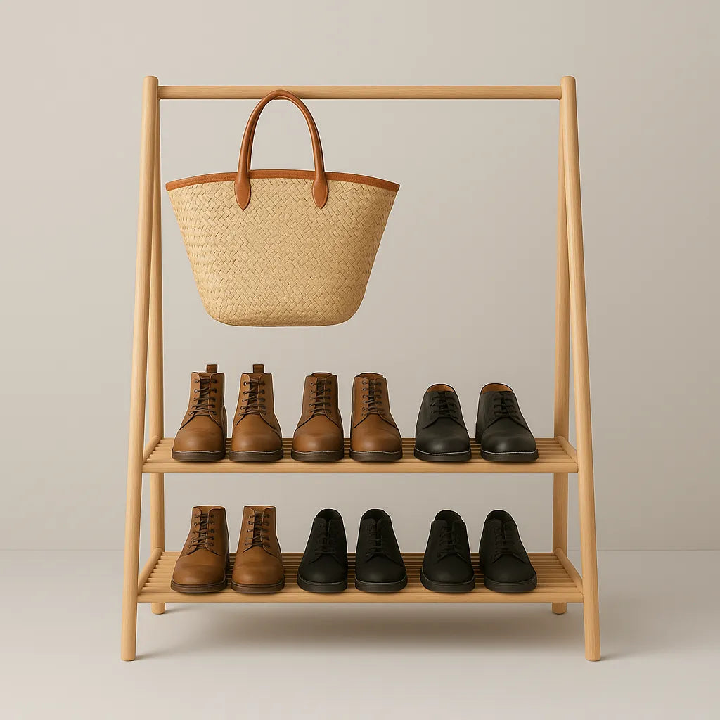 Boot Shoe Rack Sturdy Two Tier Stand With Hanging Storage Rai