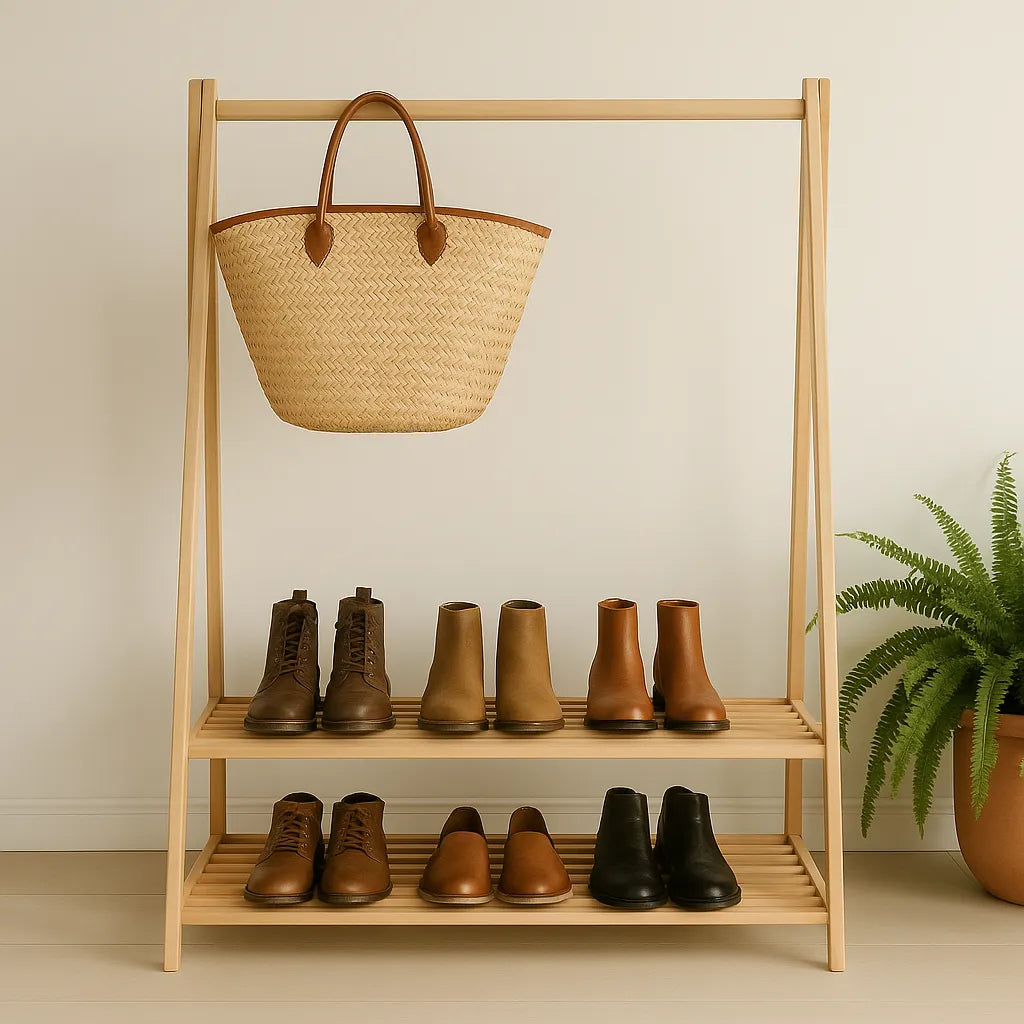 Boot Shoe Rack Sturdy Two Tier Stand With Hanging Storage Rai