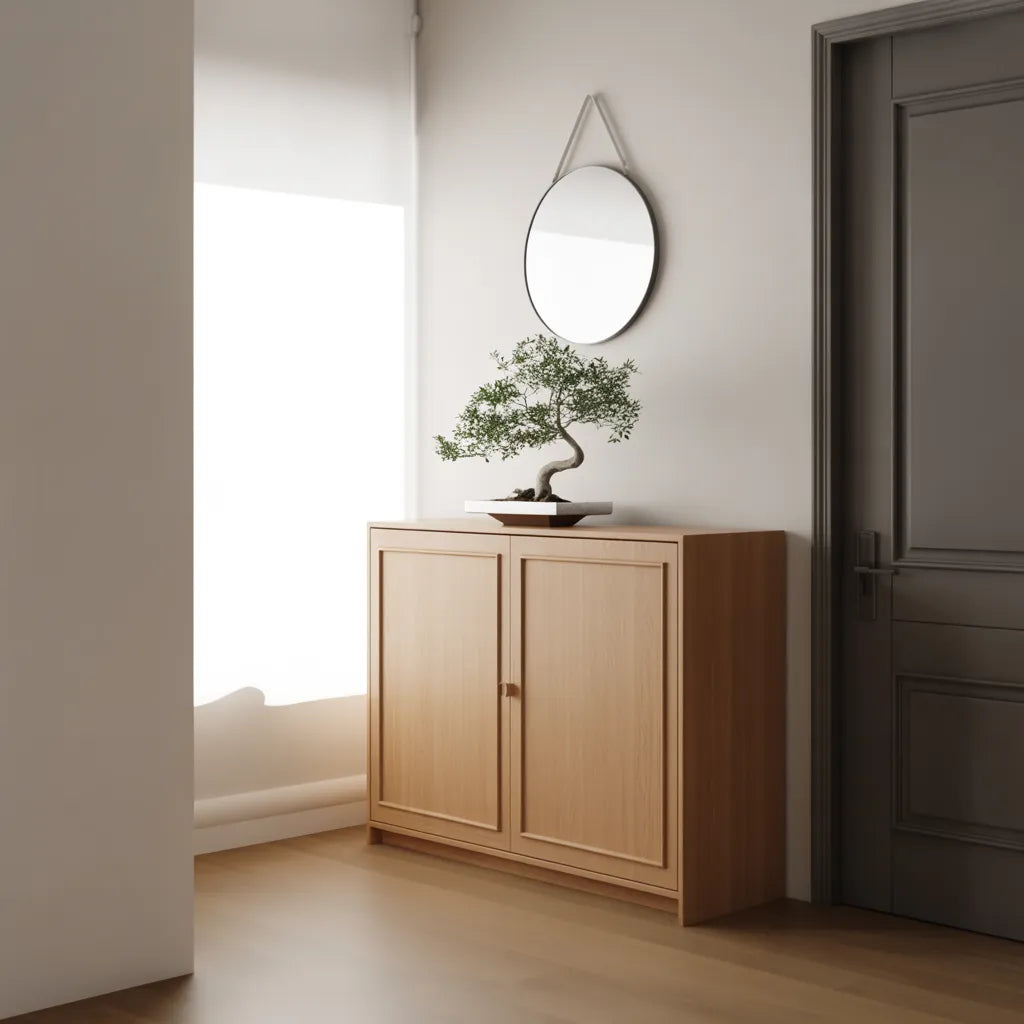 Closed Shoe Cabinet Minimal Two Door Storage With Display Top
