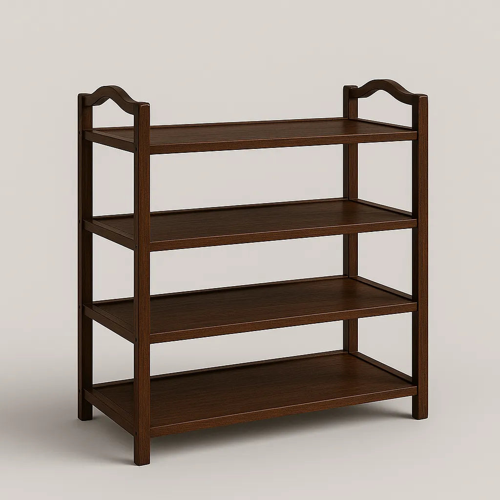 Four Tier Wooden Shelf Rack With Side Frame Walnut Finish