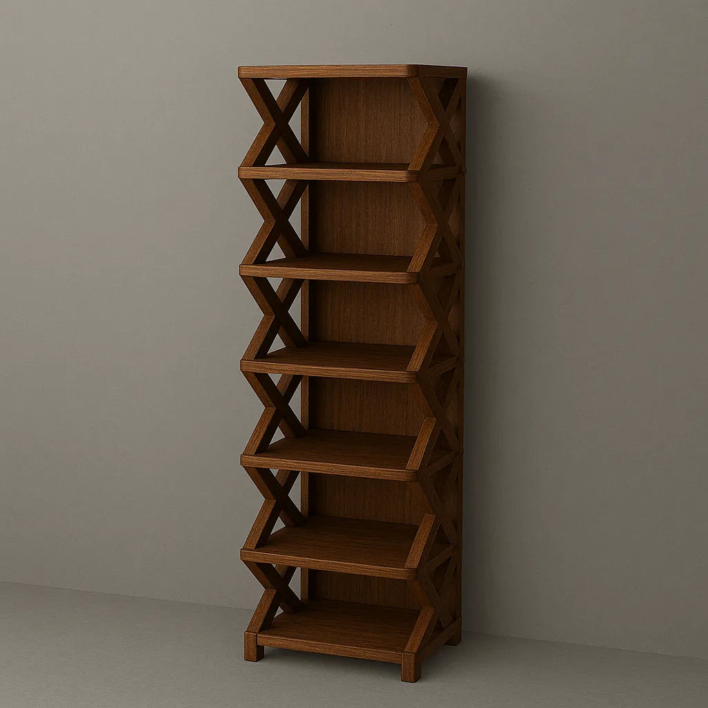 Six Tier Wooden Shoe Rack With Geometric Side Design Brown