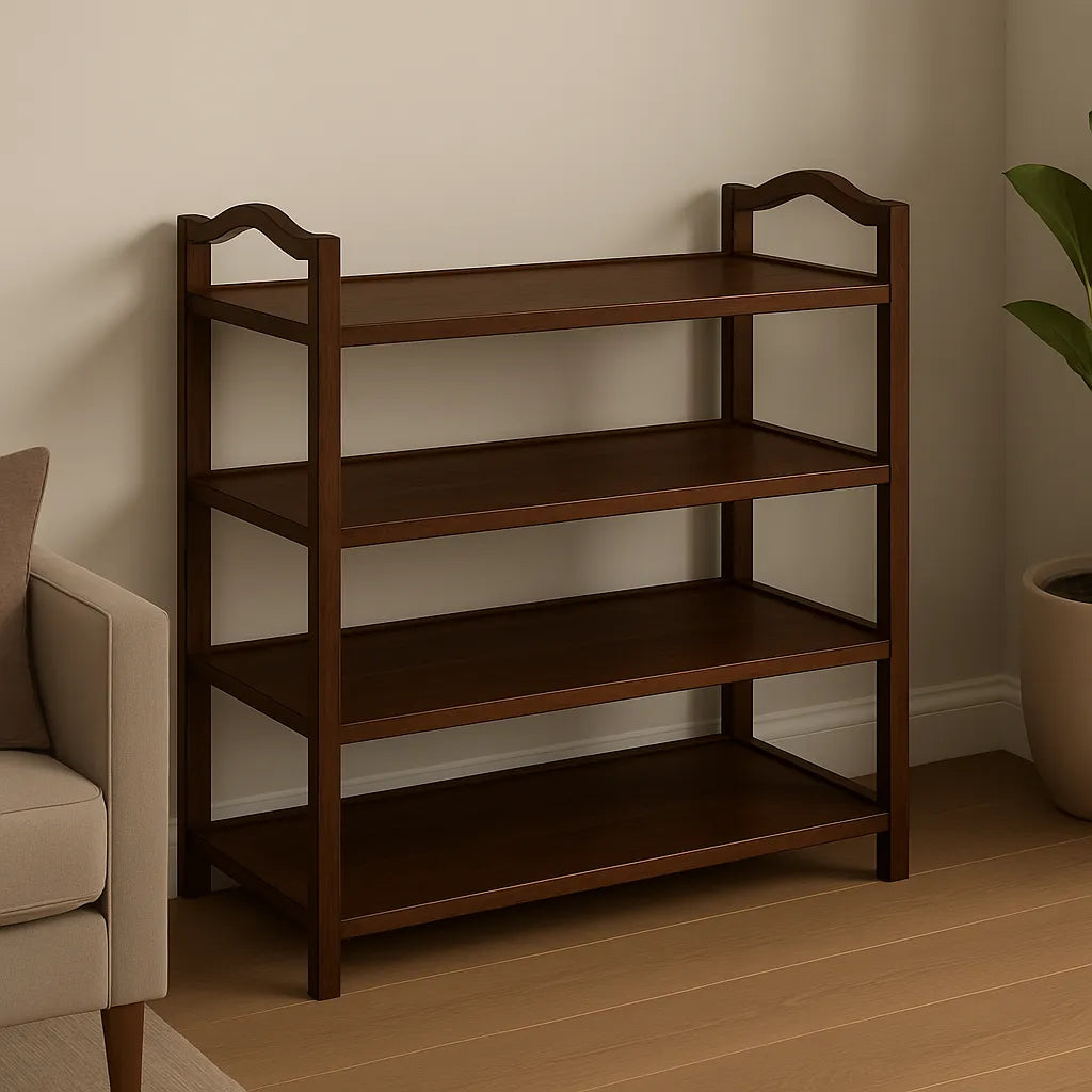 Four Tier Wooden Shelf Rack With Side Frame Walnut Finish