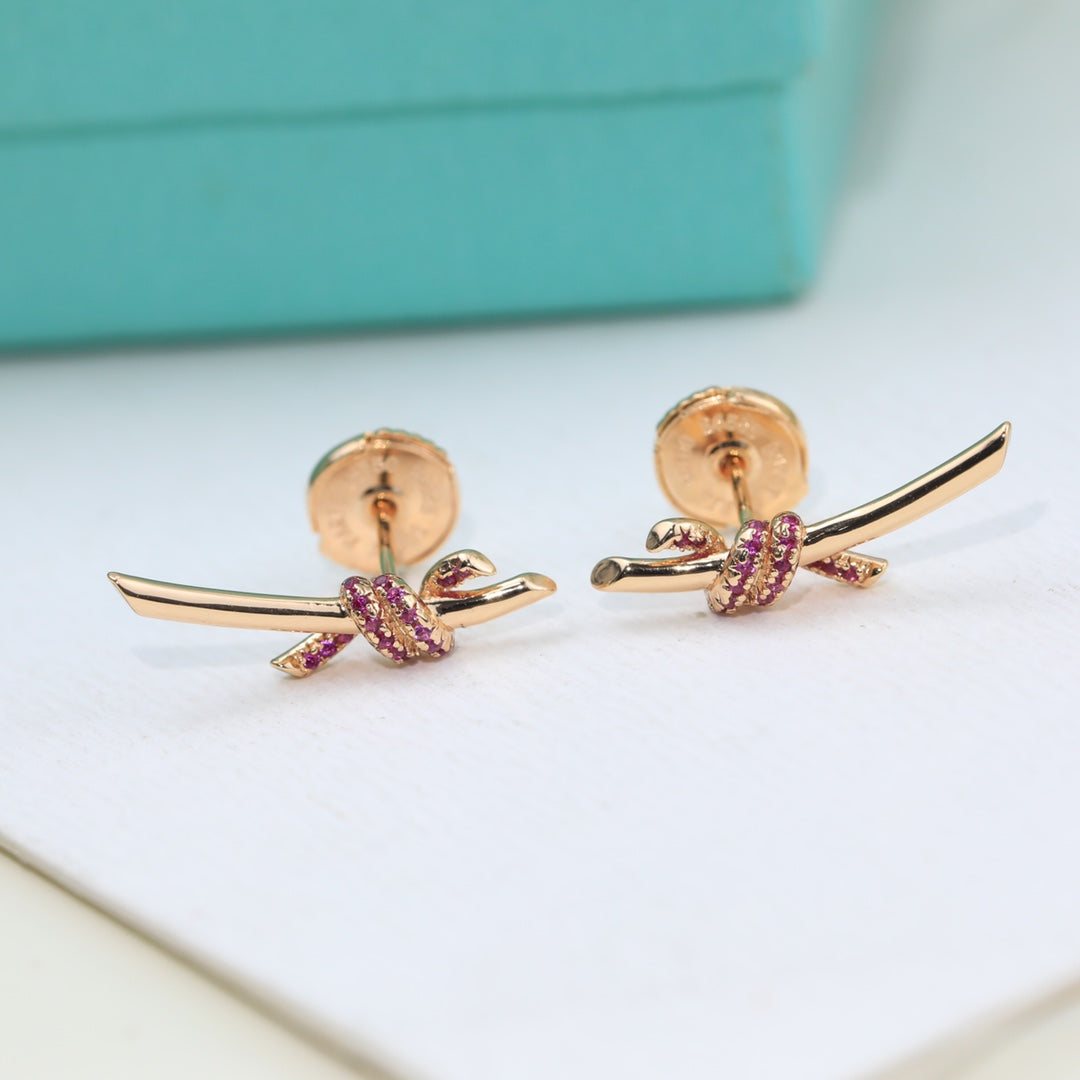 Roostick Knot Pink Diamonds Earrings