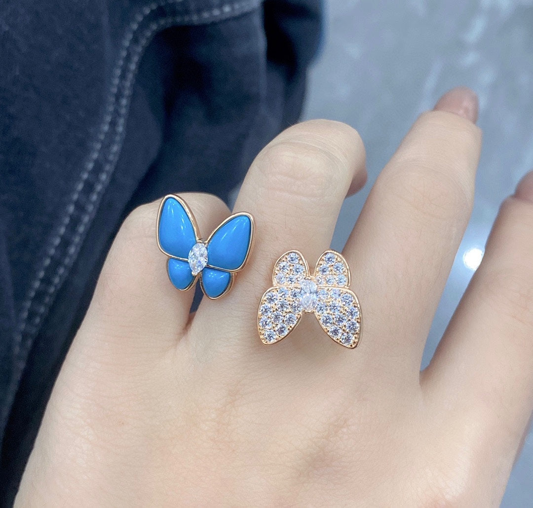 Roostick Two Butterfly Between the Finger Turquoise Ring
