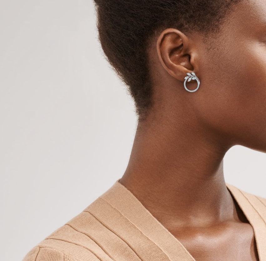 Roostick Diamond Vine Circle Earrings in Platinum