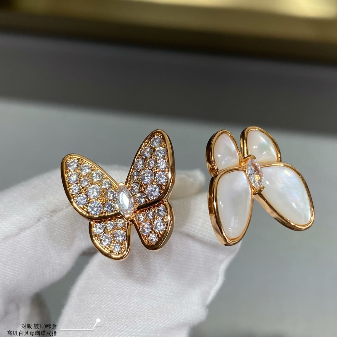 Roostick Two Butterfly Between the Finger Pearl Ring