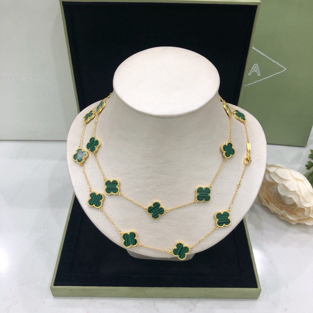 Roostick Vintage Alhambra Malachite 20 Motifs Long Necklace