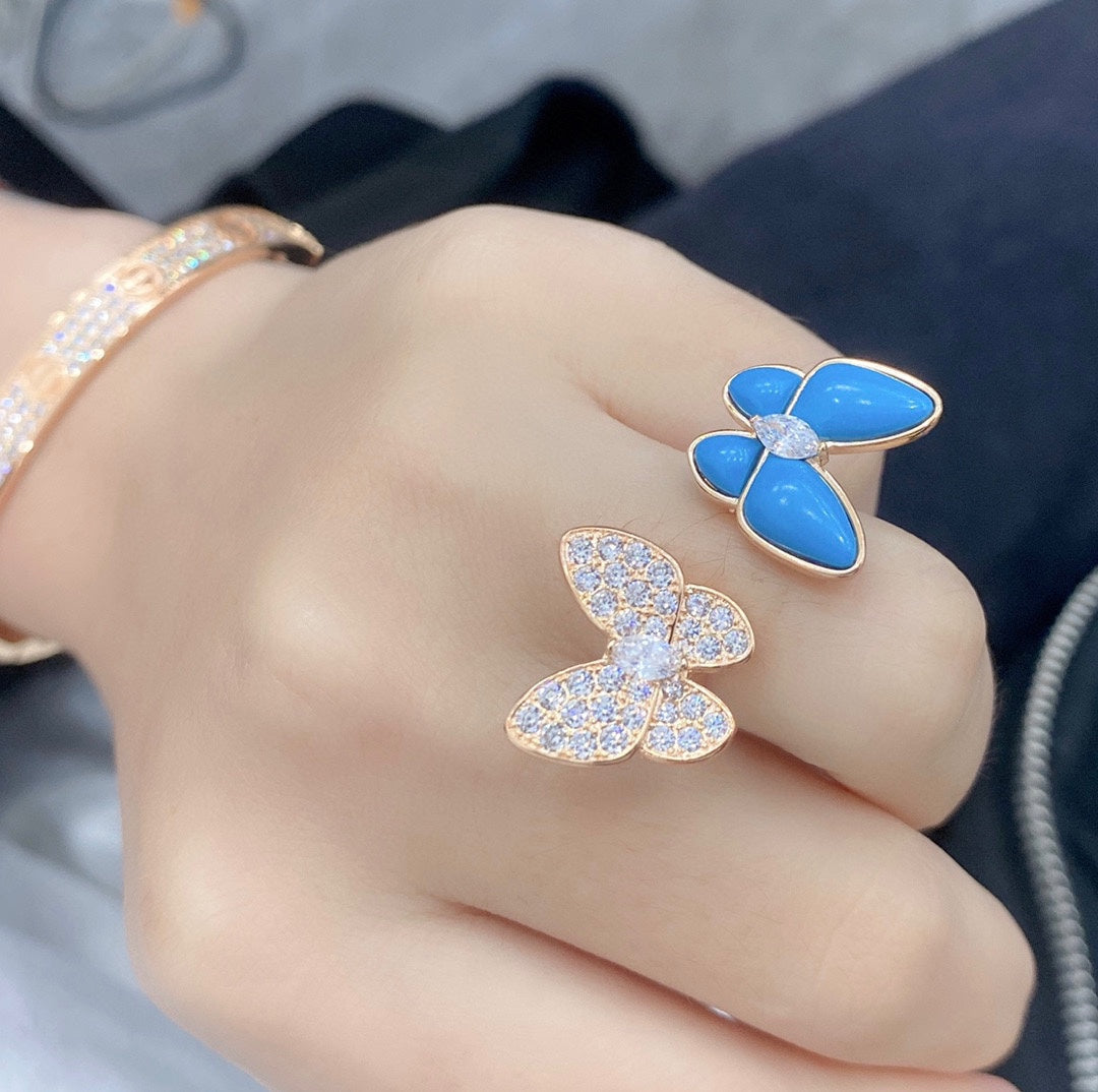 Roostick Two Butterfly Between the Finger Turquoise Ring