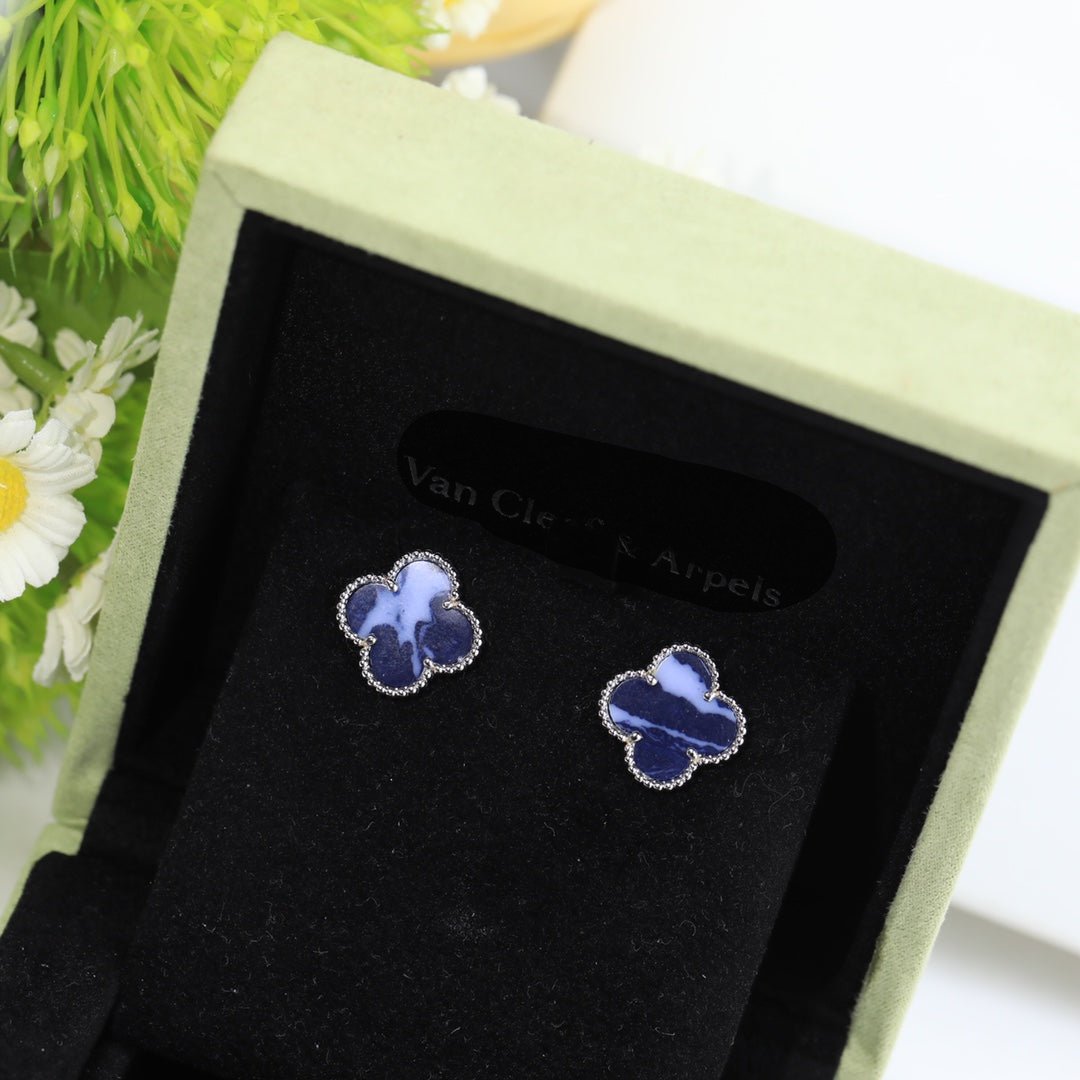 Roostick Vintage Alhambra White Gold Blue Earrings