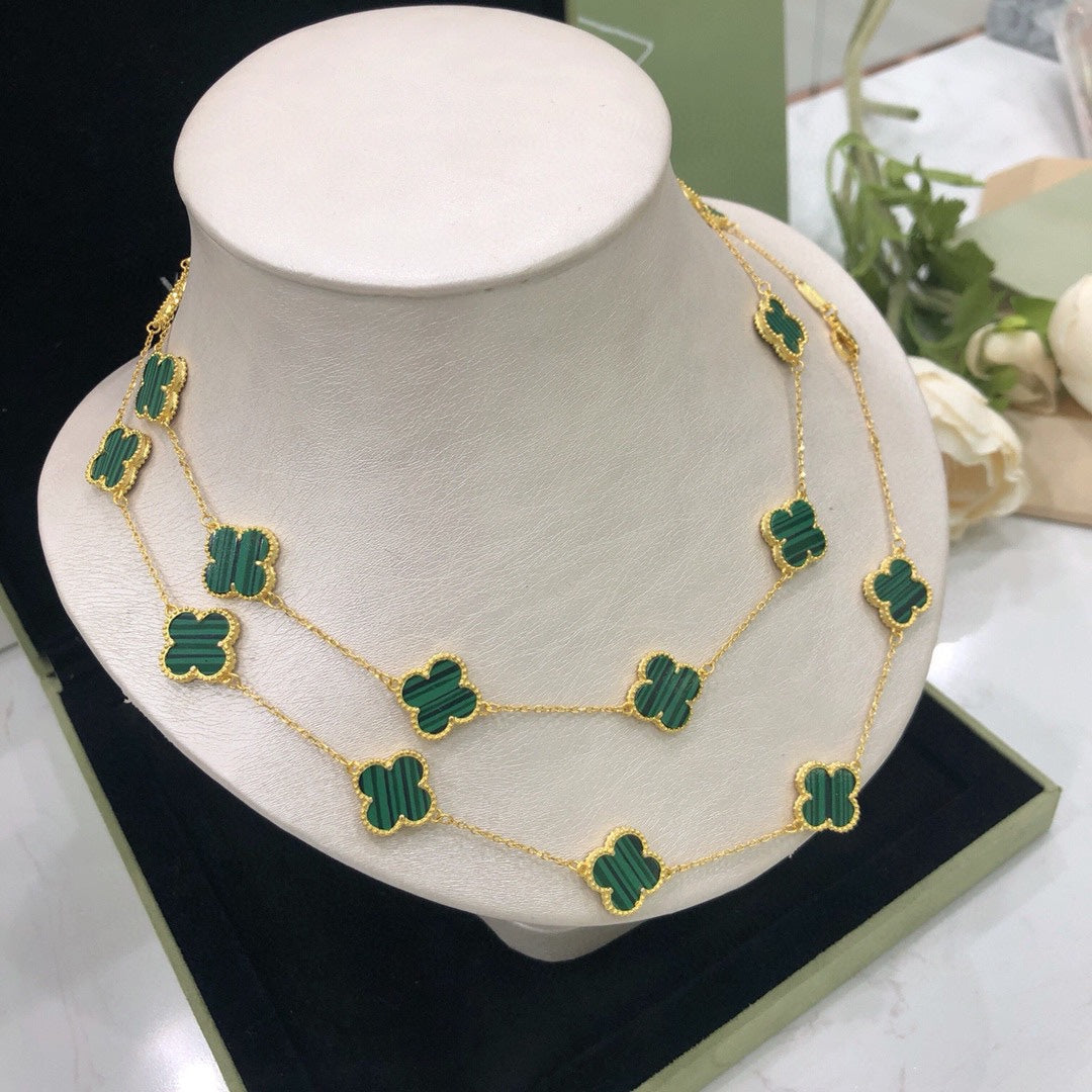 Roostick Vintage Alhambra Malachite 20 Motifs Long Necklace