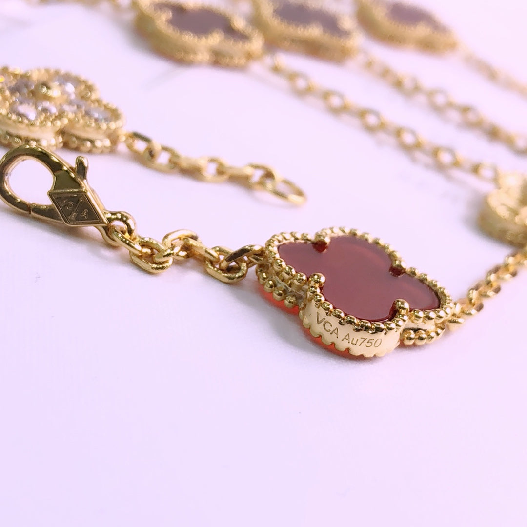 Roostick Vintage Alhambra Carnelian And Diamond 20 Motifs Long Necklace