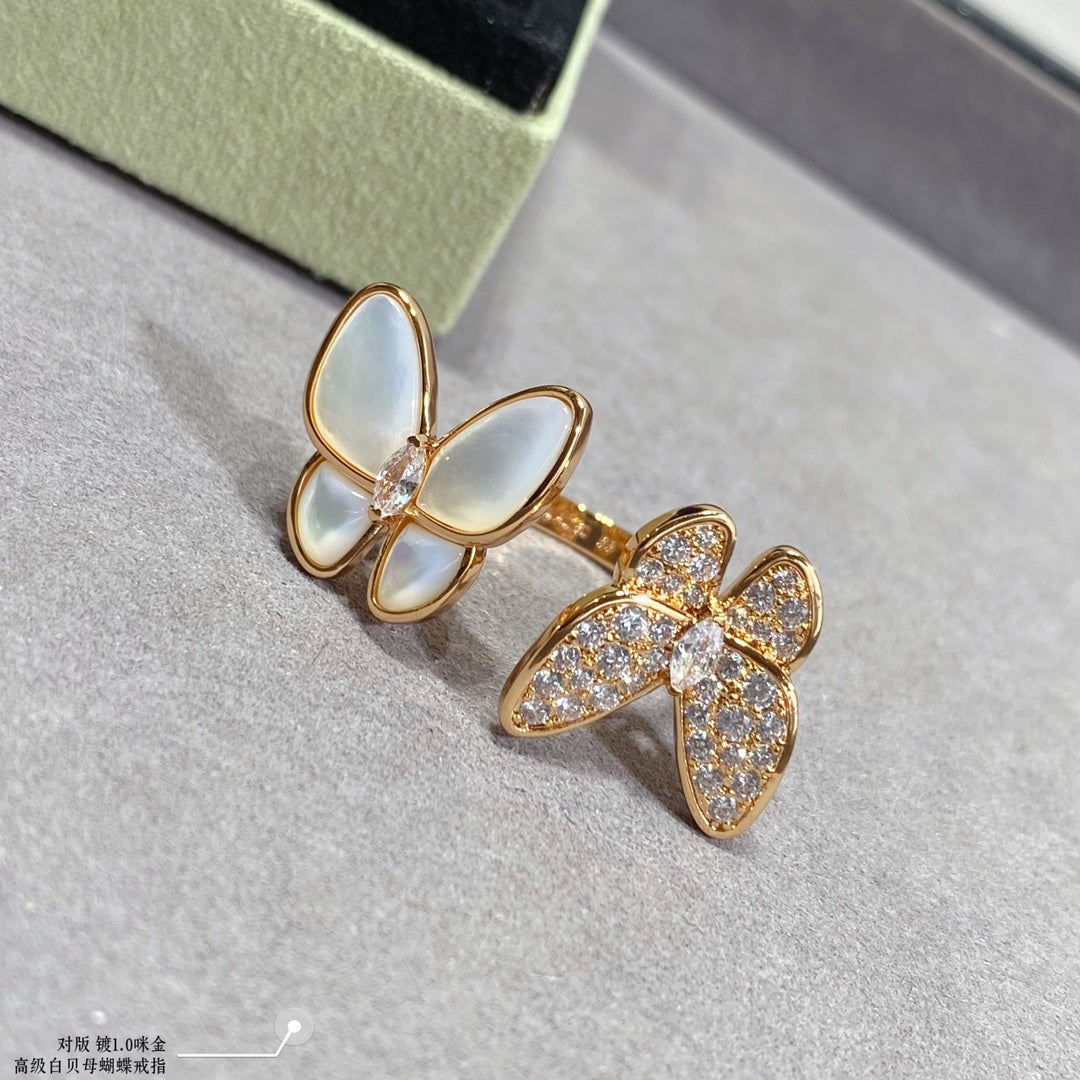 Roostick Two Butterfly Between the Finger Pearl Ring