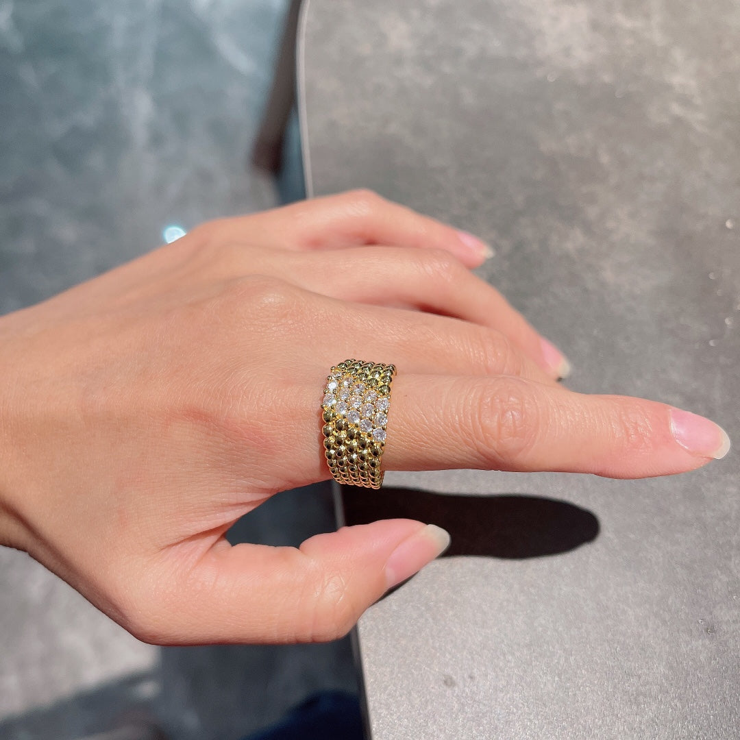 Roostick Perlée Diamonds Five Rows Ring