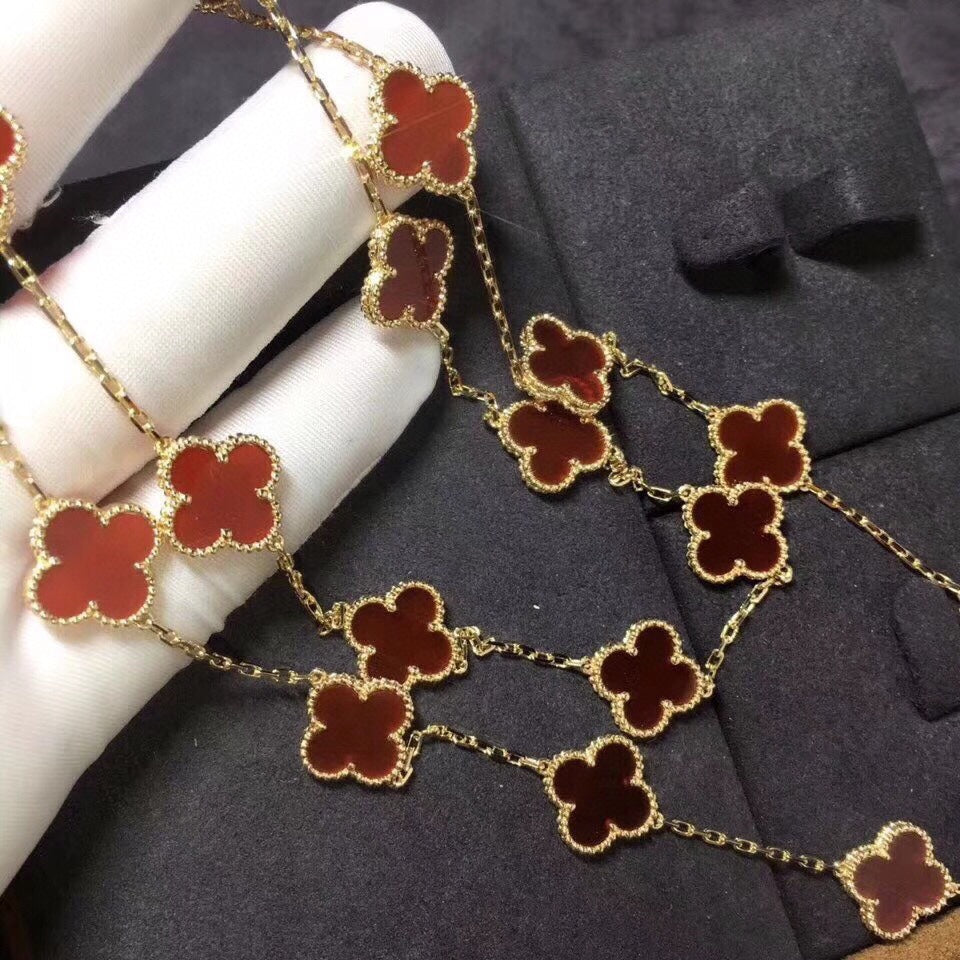 Roostick Vintage Alhambra Carnelian 20 Motifs Long Necklace