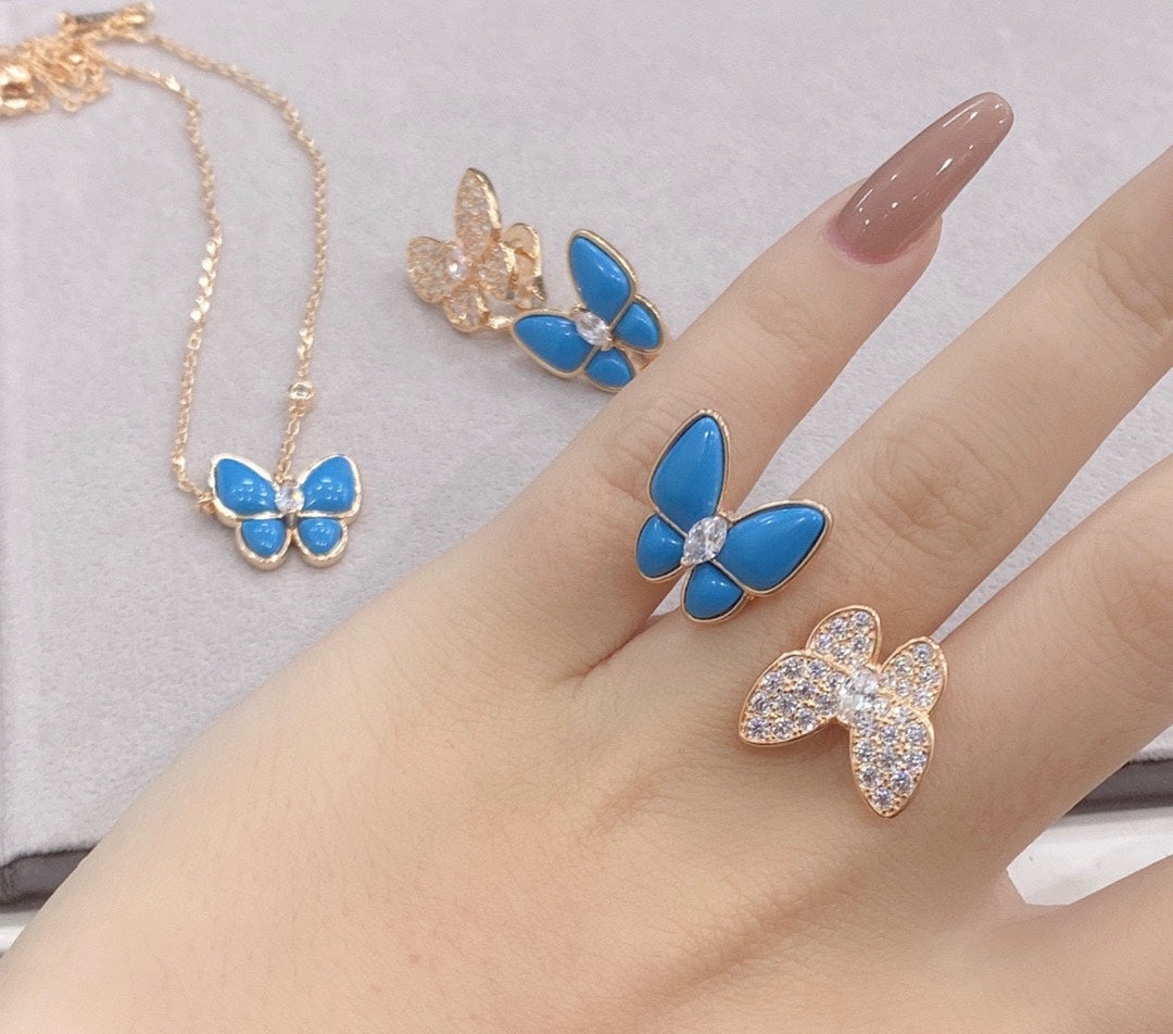 Roostick Two Butterfly Between the Finger Turquoise Ring