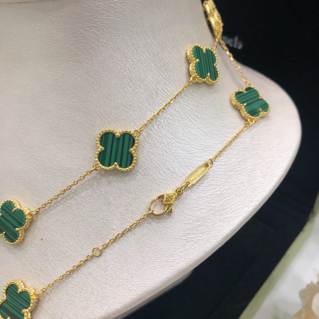 Roostick Vintage Alhambra Malachite 20 Motifs Long Necklace