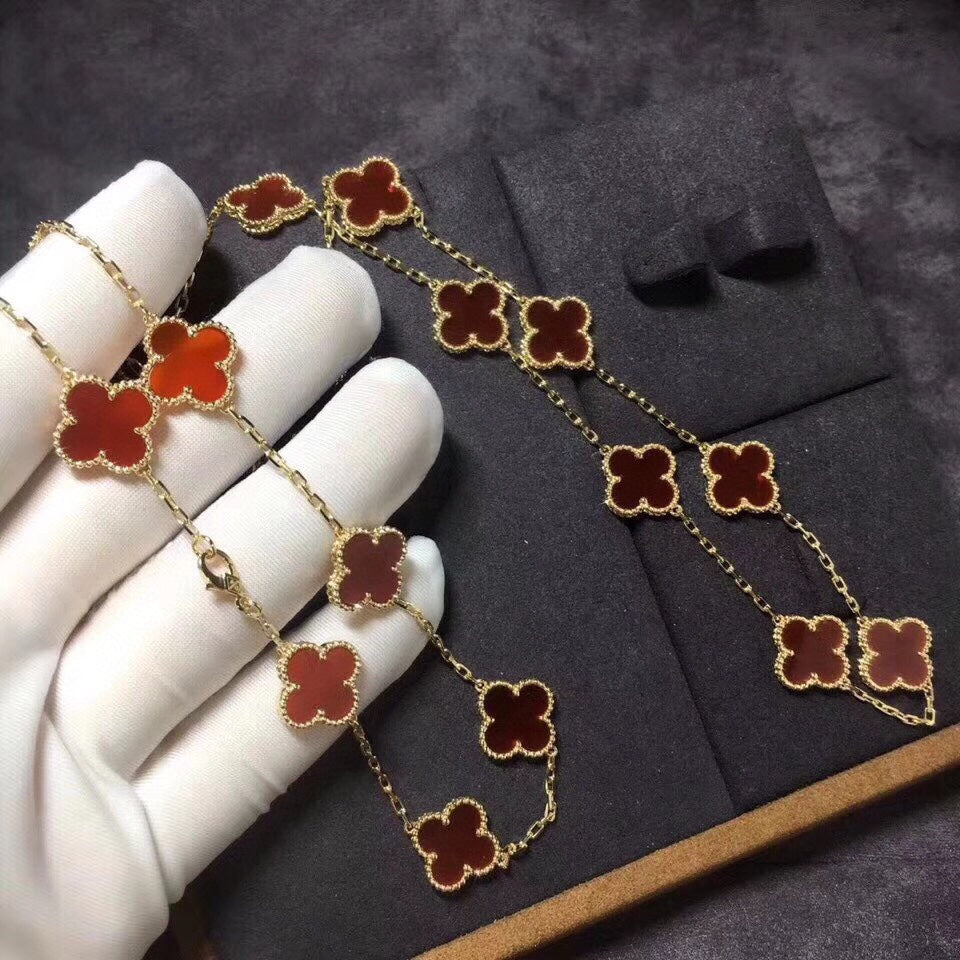 Roostick Vintage Alhambra Carnelian 20 Motifs Long Necklace