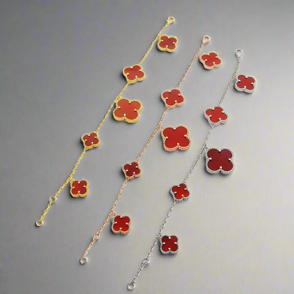 Roostick Magic Alhambra Five Carnelian Motifs Clover Bracelet