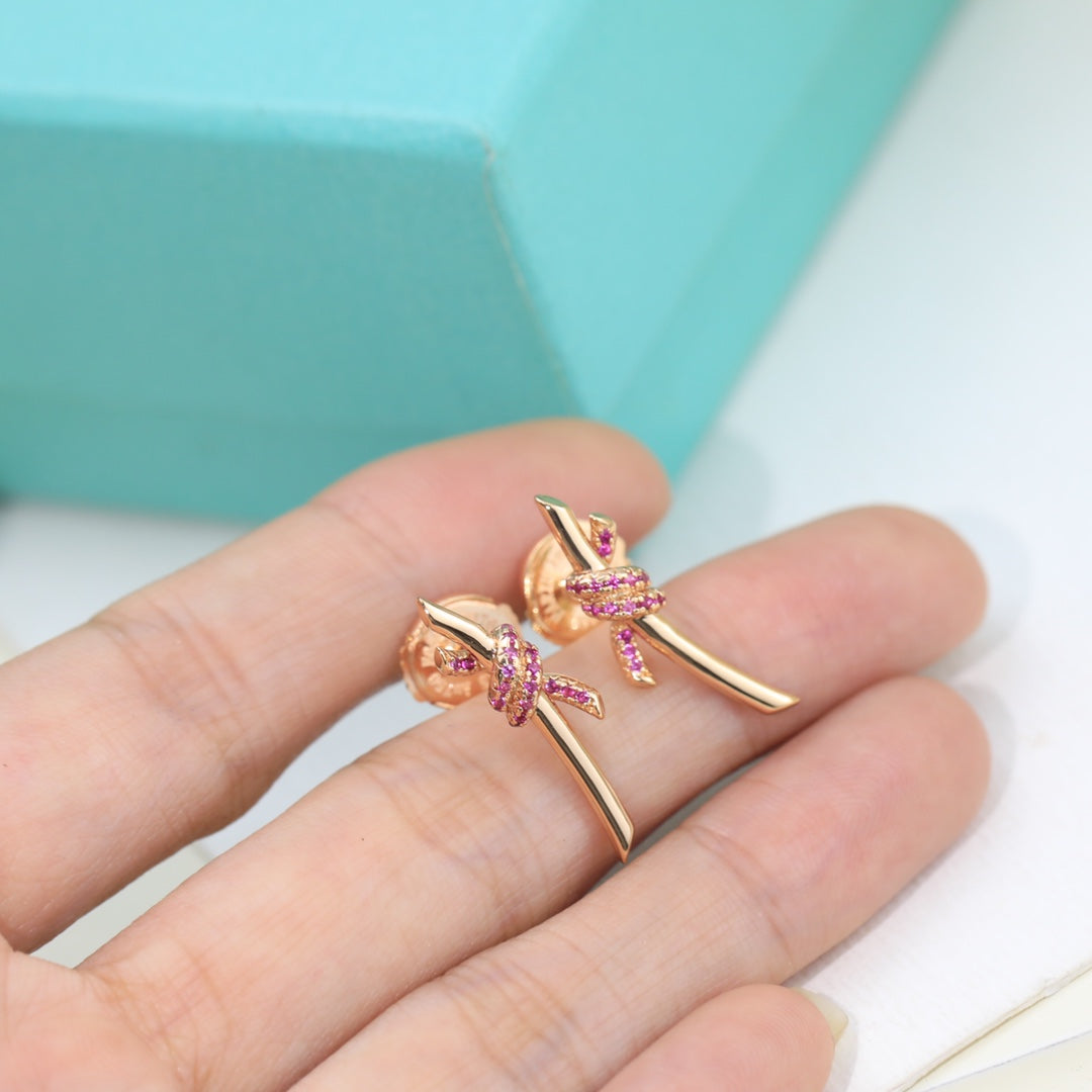 Roostick Knot Pink Diamonds Earrings