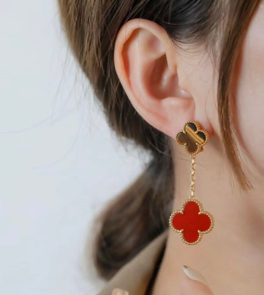 Roostick Magic Alhambra Carnelian & Tiger Eye Earrings