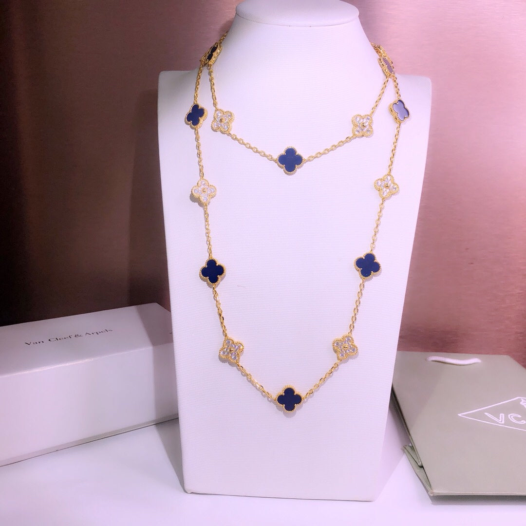 Roostick Vintage Alhambra Turquoise Diamond 20 Motifs Long Necklace