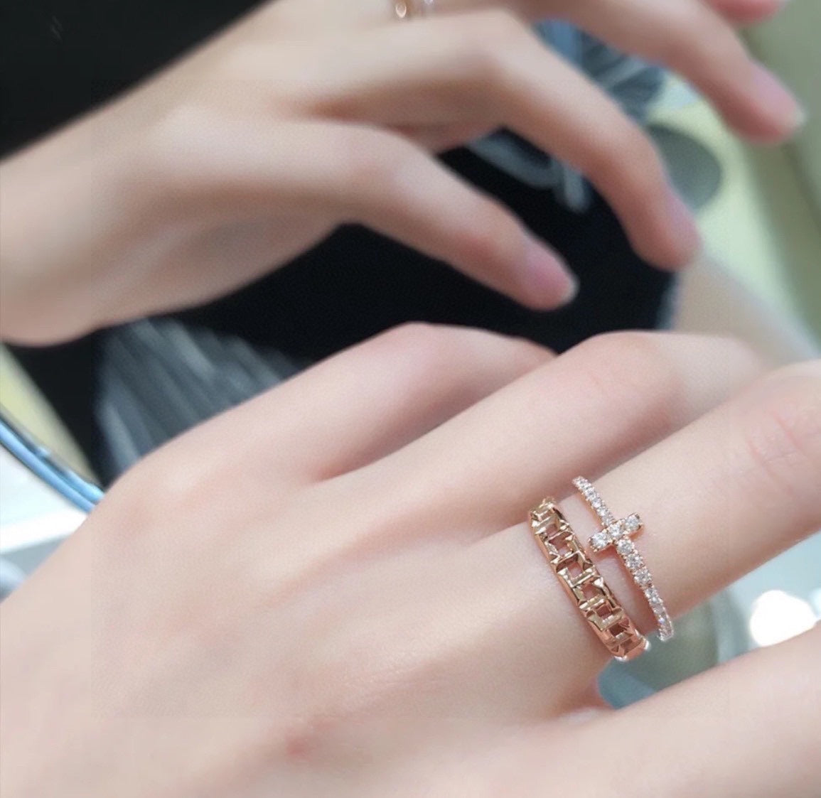 Roostick T Diamond Wire Band Ring