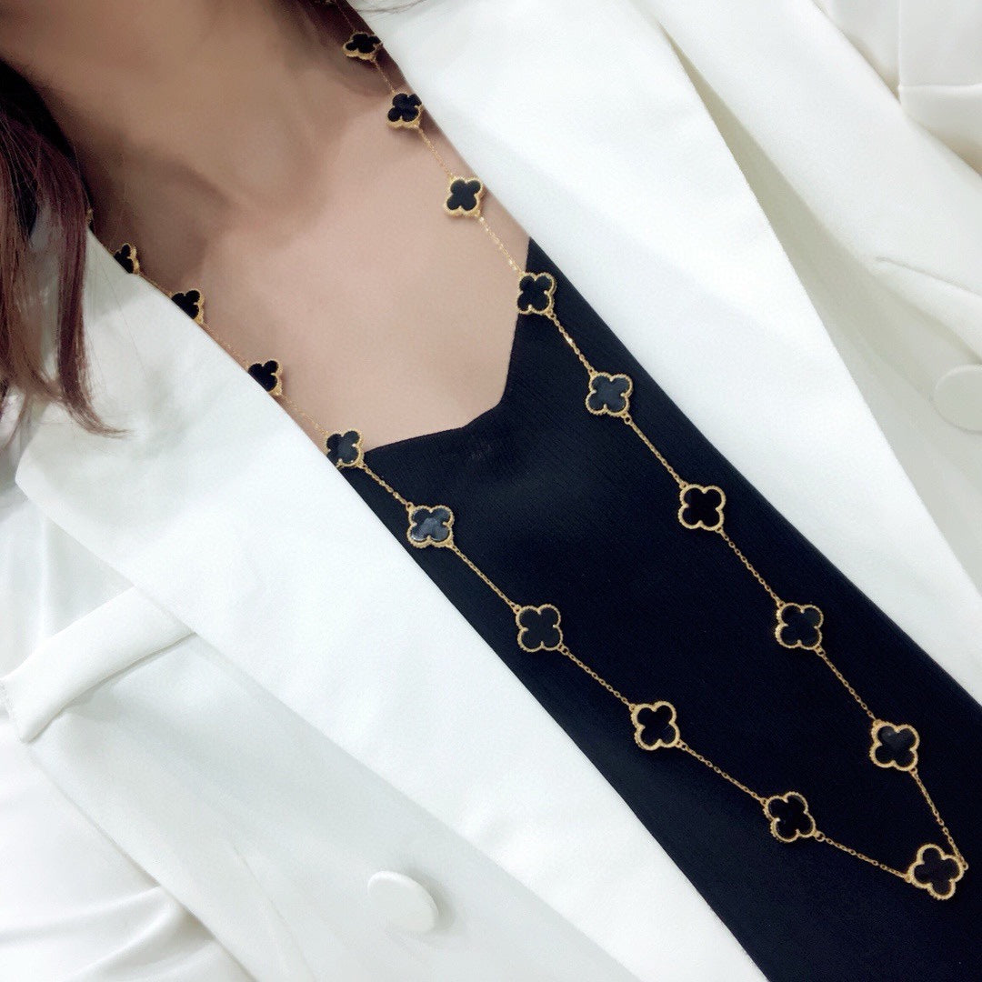 Roostick Vintage Alhambra Black 20 Motifs Long Necklace