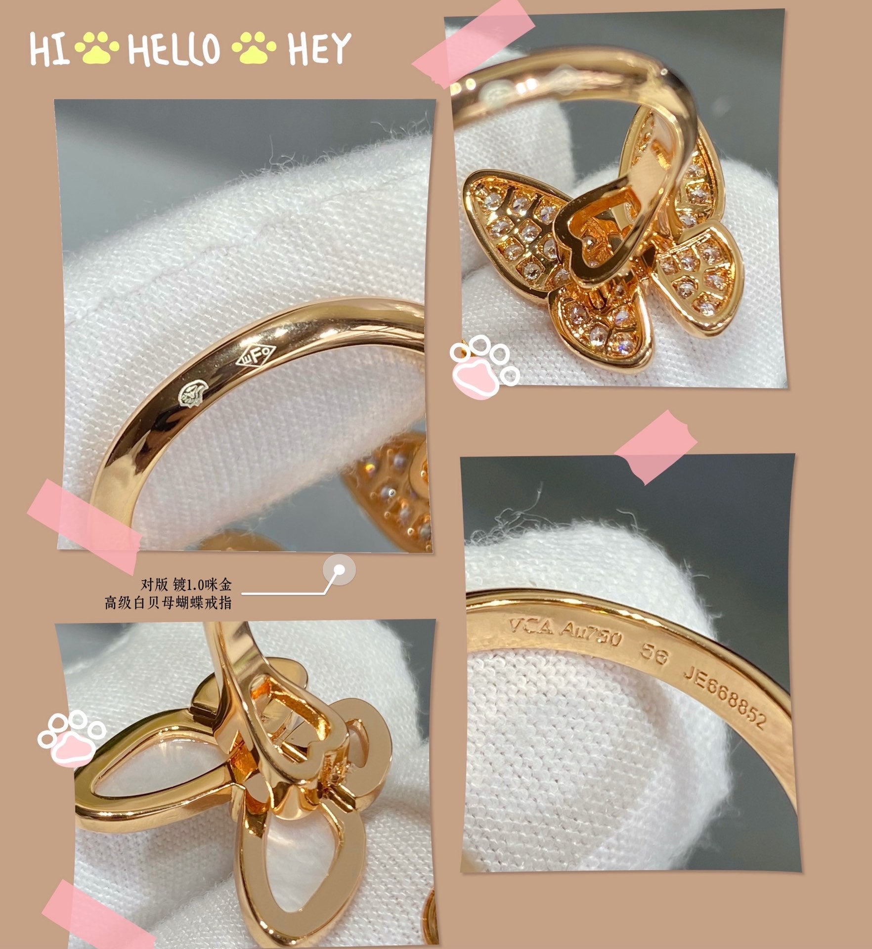 Roostick Two Butterfly Between the Finger Pearl Ring
