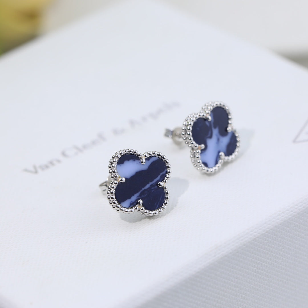 Roostick Vintage Alhambra White Gold Blue Earrings